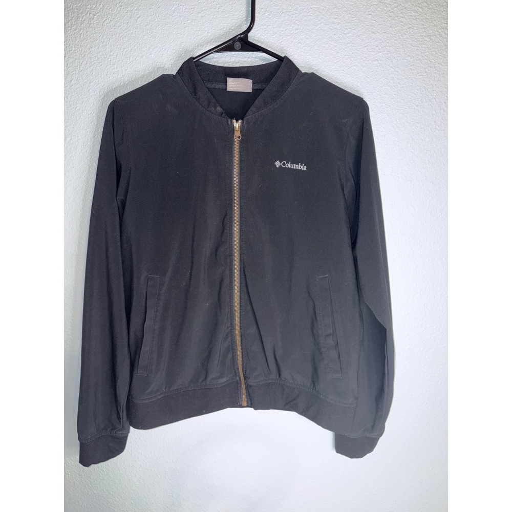 Columbia Womens Black Full Zip Bomber Jacket Lightweight Windbreaker Coat Large